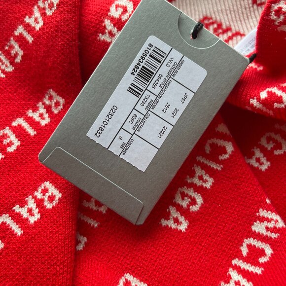 NWT Balenciaga Long Sleeve Knit Top Crewneck Mini Logo Allover Red Wool Blend - Picture 9 of 9